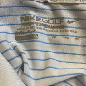 NIKE DRI FIT 2XL short sleeve stretch white/blue striped golf shirt